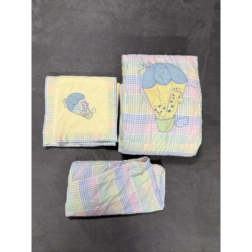 Vintage Quiltex Little Sets Plaid Pastel Baby Quilted & Fleece Blanket Set